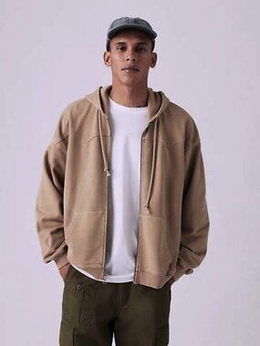 TNA  Cozy AF Boyfriend Full Zip Hoodie in Camel